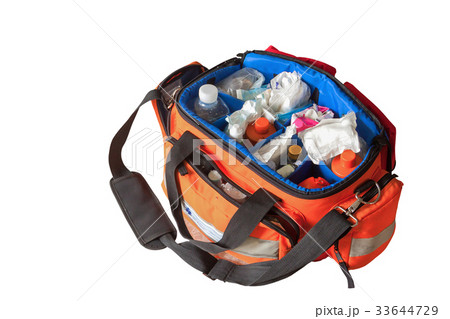 First aid kit with Bag and medicines on white First aid kit with Bag and medicines on white 33644729