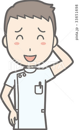 白衣を着た男性看護師が照れ笑いをしているイラストのイラスト素材
