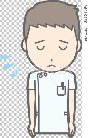 白衣を着た男性看護師がお辞儀をして謝っているイラストのイラスト素材