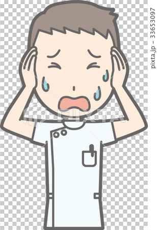 一件白色外套的一位男性護士拿著他的頭並且生氣的例證 一件白色外套的一位男性護士拿著他的頭並且生氣的例證 33653097