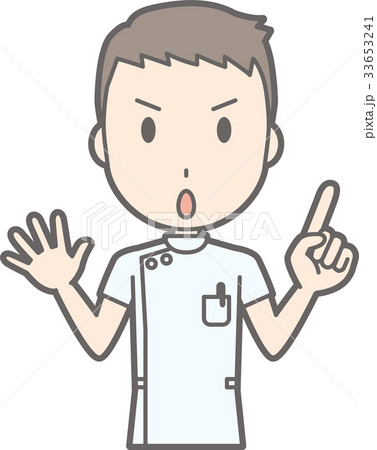 白衣を着た男性看護師が指を指して注意しているイラストのイラスト素材
