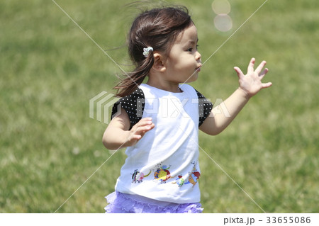 芝生の上を走る幼児(2歳児) 33655086