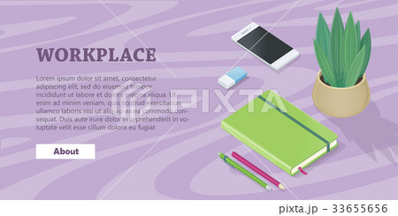 Desk with Mobile Phone, Pencils, Plant, Note Book 33655656