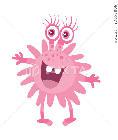 Cartoon Pink Microorganism. Funny Smiling Germ. Cartoon Pink Microorganism. Funny Smiling Germ. 33655806
