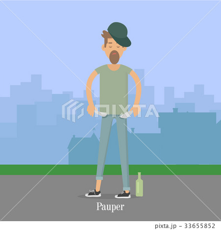 Pauper Men with Empty Pockets in City Park. 33655852