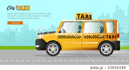 Yellow Taxi with Checker on the Road in City. Yellow Taxi with Checker on the Road in City. 33656398