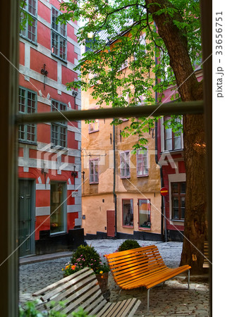 View from the window of cafe on a small courtyard 33656751