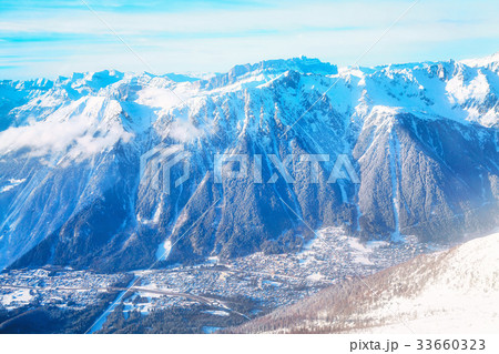 Mountain scape and Chamonix town view, France Mountain scape and Chamonix town view, France 33660323