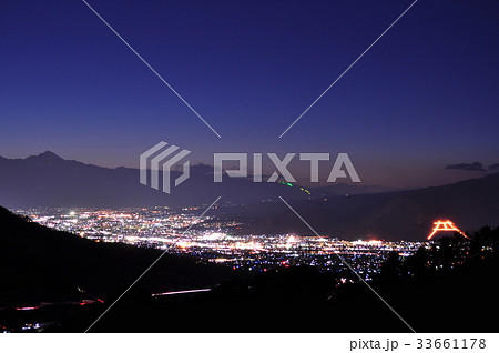 御坂路さくら公園から望む甲府盆地夜景と笈形焼き 御坂路さくら公園から望む甲府盆地夜景と笈形焼き 33661178