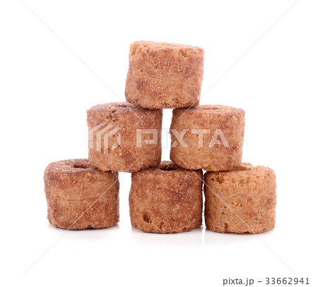 Crunchy corn and chocolate snacks on a white  33662941