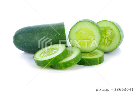 Cucumber and slices isolated over white background 33663041