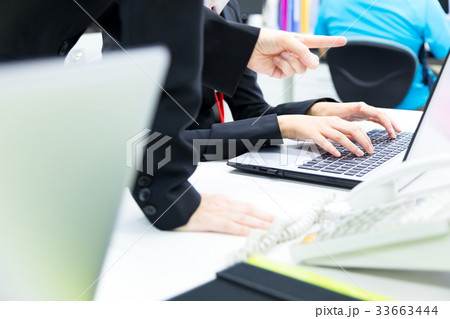手元　パーツ　女性社員　OL　新人教育　ビジネスマン　パソコン　オフィスイメージ　ビジネスイメージ 33663444