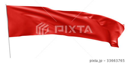 Long red flag with flagpole waving in wind 33663765