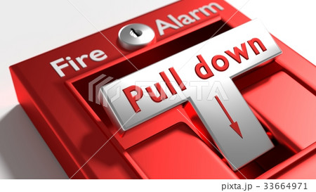 Fire alarm switch close up being pulled 33664971