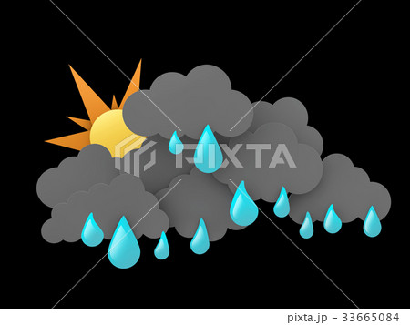 3d illustration of Rainclouds and Sun with water 33665084
