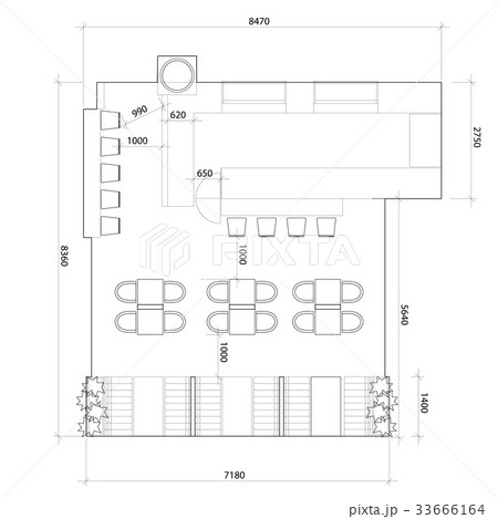 Standard cafe furniture symbols on floor plans 33666164