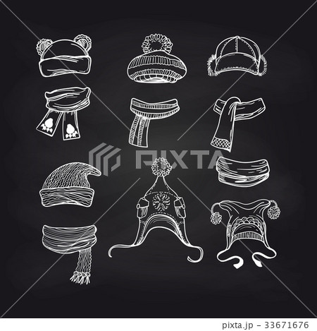 Winter knitting accessories on blackboard 33671676