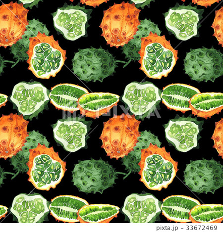 Exotic kiwano wild fruit pattern in a watercolor 33672469