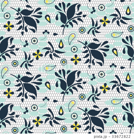 Floral lace blue mesh vector seamless pattern. Floral lace blue mesh vector seamless pattern. 33672822