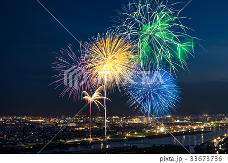 加古川花火大会 兵庫県加古川市 作品コメント欄に撮影位置情報有りの写真素材