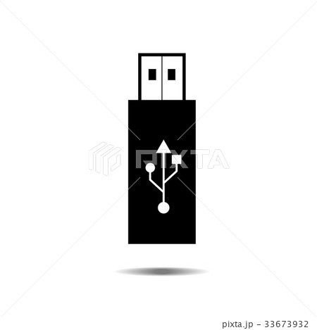Black usb flash drive icon with symbol and shadow Black usb flash drive icon with symbol and shadow 33673932