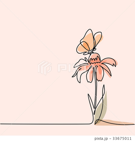 Drawing of beautiful flower with butterfly 33675011