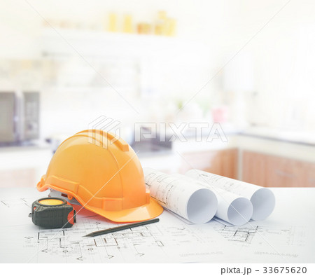 architectural tools over modern kitchen interior architectural tools over modern kitchen interior 33675620