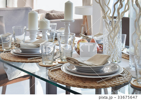 elegant table set in modern style dining room elegant table set in modern style dining room 33675647