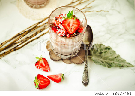 Chocolate pudding,strawberry. Valentine's dessert Chocolate pudding,strawberry. Valentine's dessert 33677461