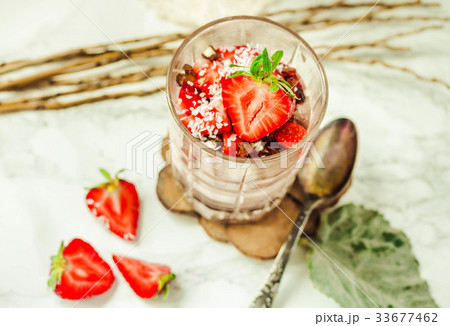 Chocolate pudding,strawberry. Valentine's dessert Chocolate pudding,strawberry. Valentine's dessert 33677462