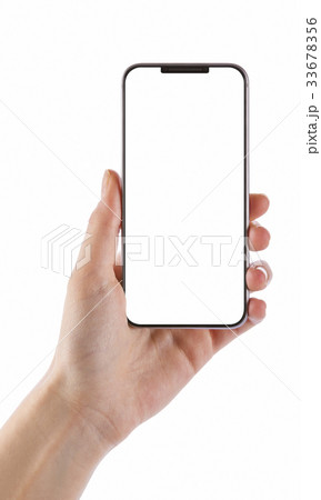 Young girl hand holding smartphone isolated  33678356