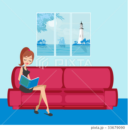 Illustration of a Girl Reading a book 33679090