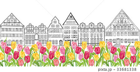 Amsterdam street. Netherlands flowers tile pattern Amsterdam street. Netherlands flowers tile pattern 33681338