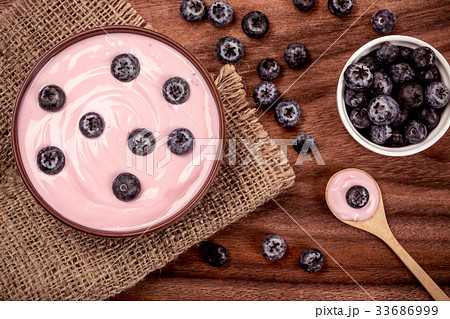 pink creamy homemade blueberries fruit yogurt wit pink creamy homemade blueberries fruit yogurt wit 33686999