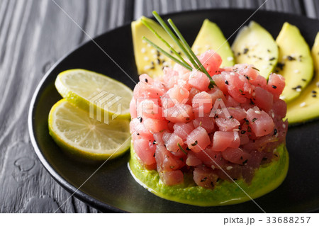 Tartare from tuna served with avocado, wasabi Tartare from tuna served with avocado, wasabi 33688257