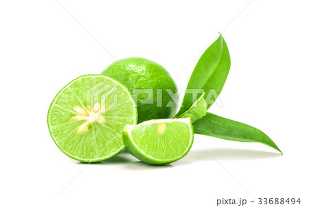 sliced lime with seed on the white background 33688494