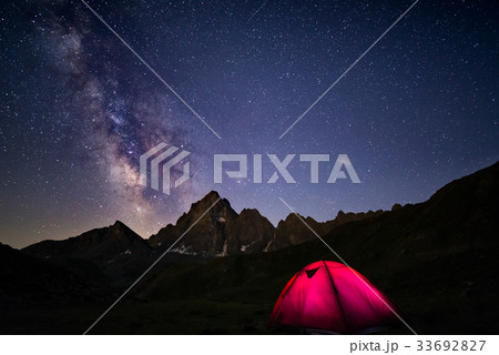 Camping under starry sky and milky way. 33692827
