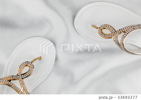Couple beach white flip flops  rhinestones 33693377