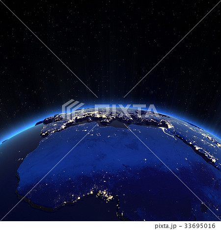 Europe and north africa city lights at night 3dのイラスト素材 [33695016] - PIXTA
