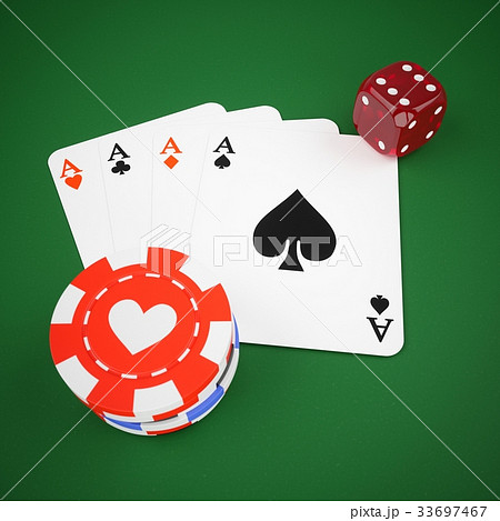 3D Rendering casino chips, dice, and cards 33697467