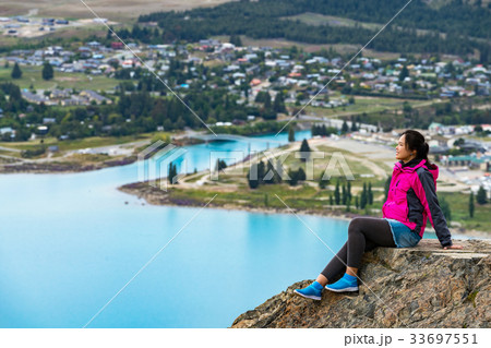 Woman Traveler at Lake Tekapo, New Zealand 33697551