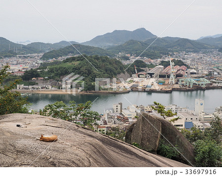 【広島県】尾道 猫のいるぽんぽん岩の上から尾道水道を望む風景 【広島県】尾道 猫のいるぽんぽん岩の上から尾道水道を望む風景 33697916