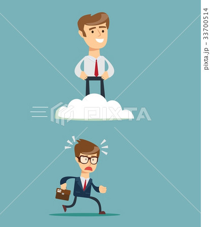 Race. Successful businessman on cloud above others 33700514