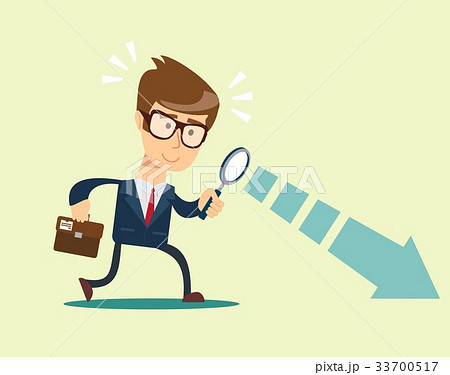 Businessman looking through a magnifying glass 33700517