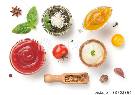 set of dip sauces in bowl on white set of dip sauces in bowl on white 33702364