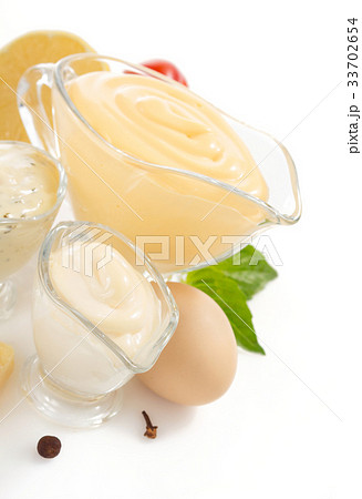 variety of mayonnaise sauce on white variety of mayonnaise sauce on white 33702654