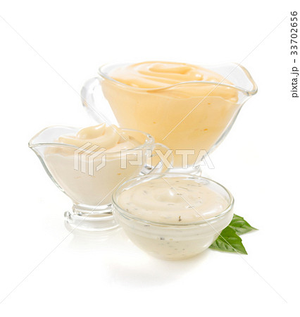 variety of mayonnaise sauce on white variety of mayonnaise sauce on white 33702656