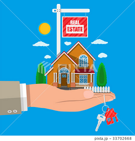 Suburban family house set in hand. 33702668