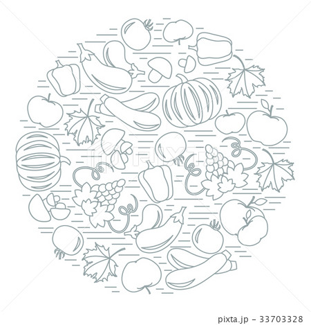 seasonal fruits and vegetables in circle. seasonal fruits and vegetables in circle. 33703328
