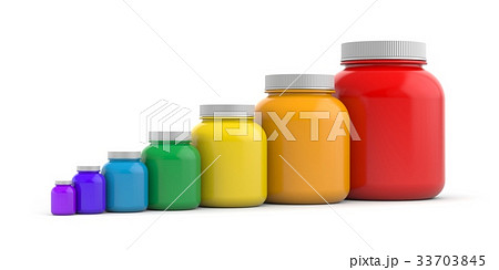 Colored jars with white lids - rainbow Colored jars with white lids - rainbow 33703845